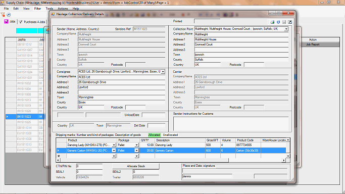 A haulage job with cargo details