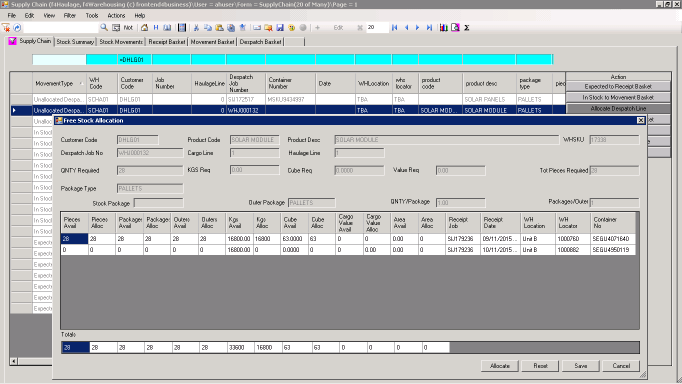 Allocating warehouse stock to a despatch haulage job